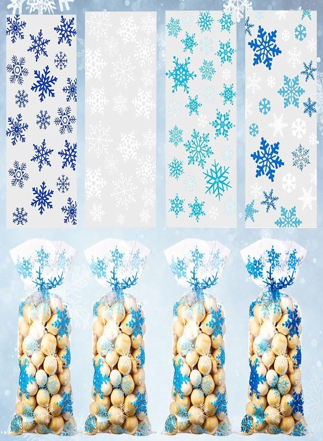 JXITON 120pcs Christmas Snowflake Cellophane Bags,Blue Snowflake Cello Candy Treat Bags Winter Goodie Bags with Twist Ties for Christmas Frozen Party Favor Winter Wonderland Party Favor Supply - Image 1